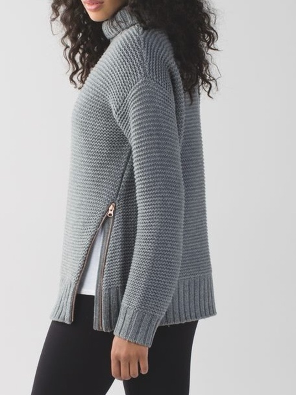 Lululemon Karma Kurmasana Sweater Grey Size 6 Merino Wool Chunky Knit Side Zip